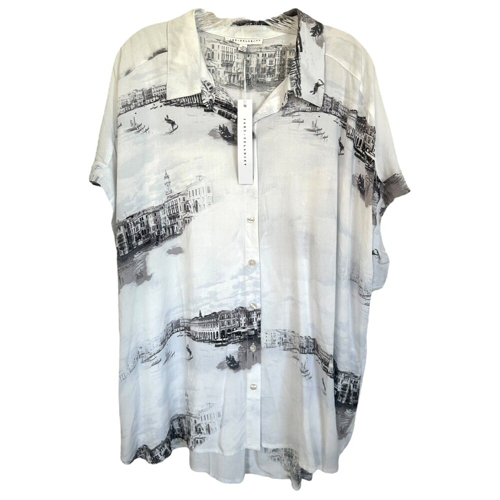 Jane & Delancey Women's City Printed Button Down Shirt Plus Size 2X Black White